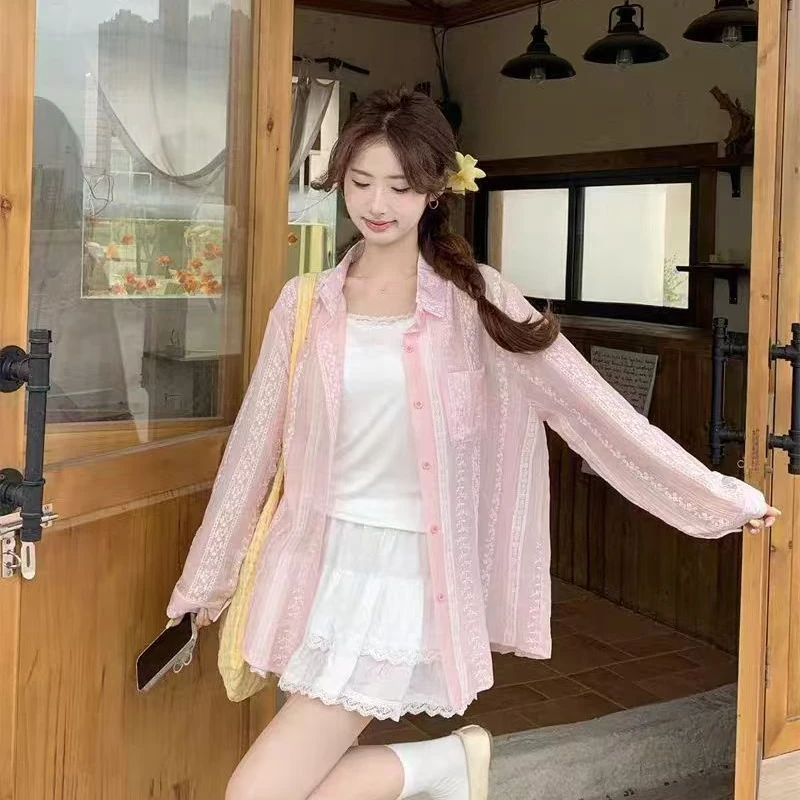 1372莱赛尔天丝提花防晒衬衫夏季薄款时尚休闲宽松衬衫