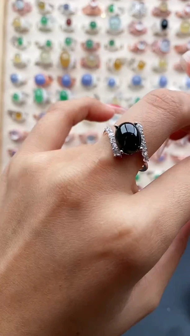 【闪购商品】翡翠戒指银S925镶嵌缅甸天然A货翡翠222 6+5