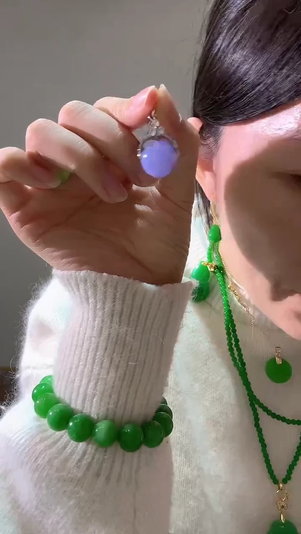 颈饰未镶嵌翡翠紫弹珠银色