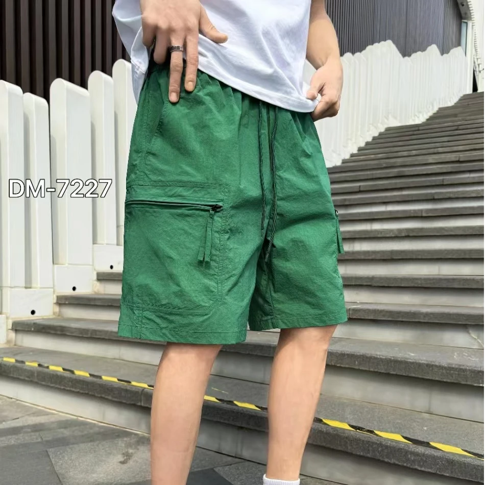 夏季户外速干工装短裤拉链多口袋中裤宽松直筒五分裤透气沙滩裤子