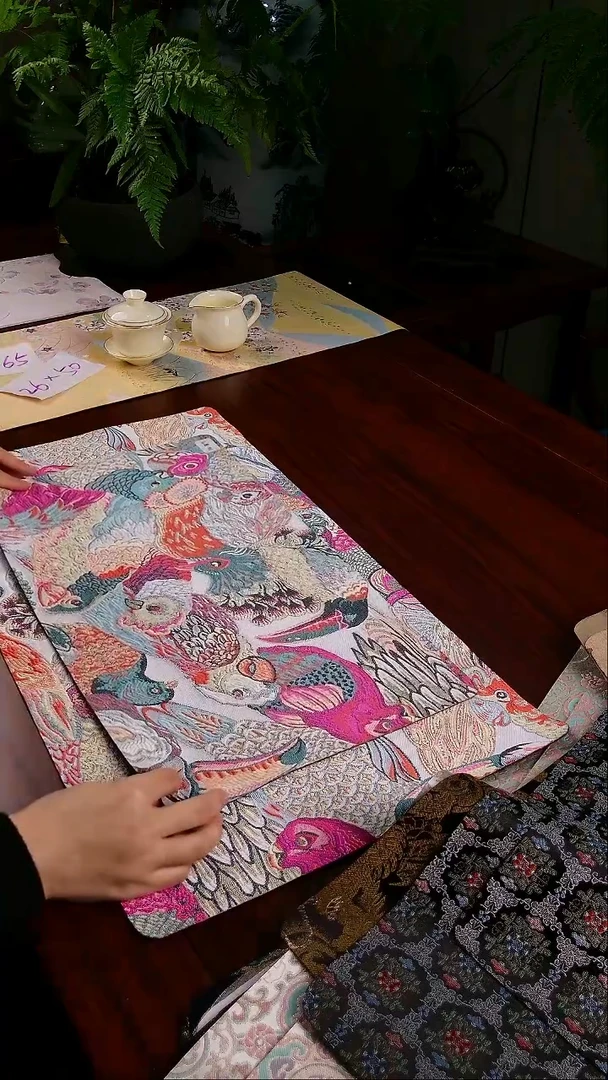 【鹦鹉粉单面】中国风干泡织锦茶席33*65