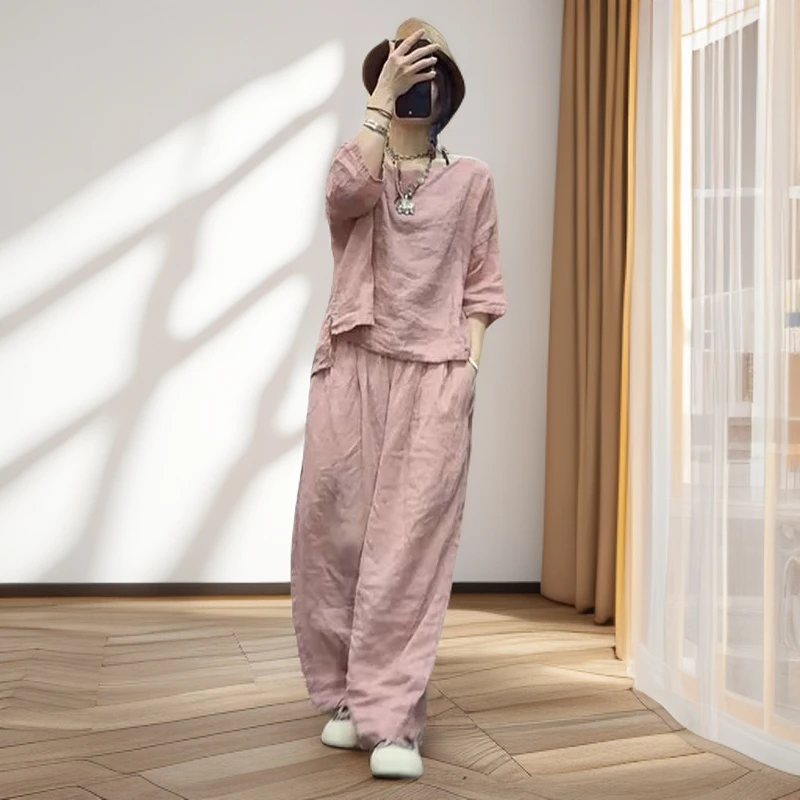 千奇梦欧货两件套欧洲站2025夏季新款洋气百搭宽松圆领衬衫高腰