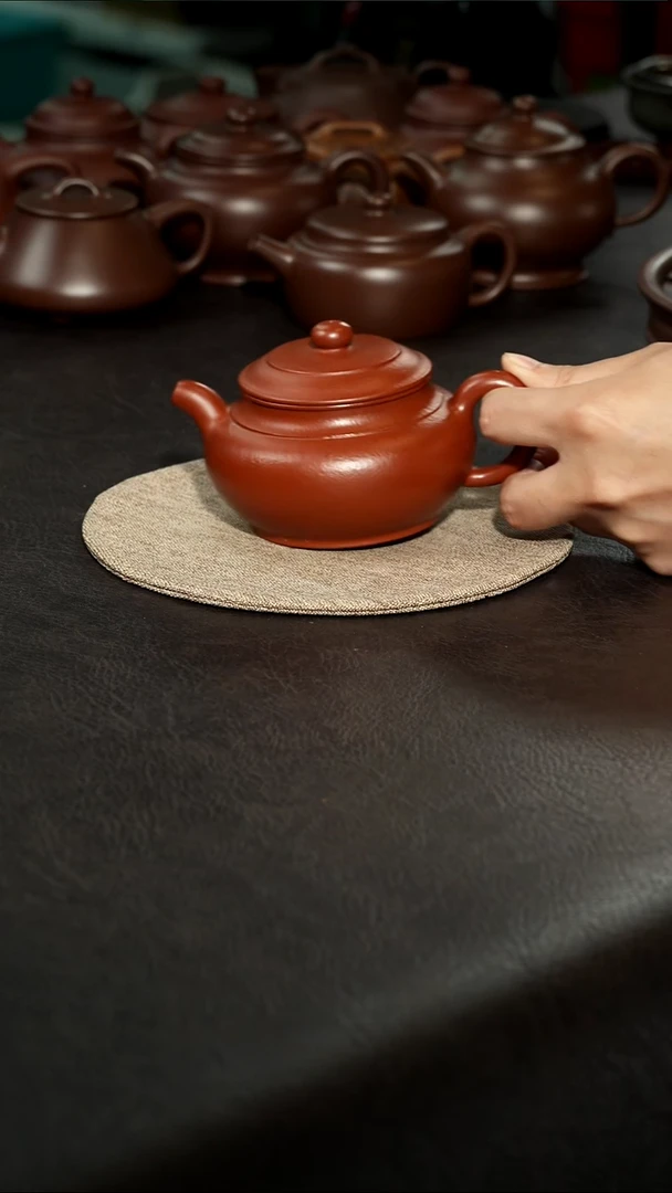 茶壶紫砂徐**风锦鼓壶，汪达明全手工大红袍250cc