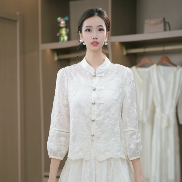 气质国风端庄婉约柔美重工刺绣三件套套装M-4XL