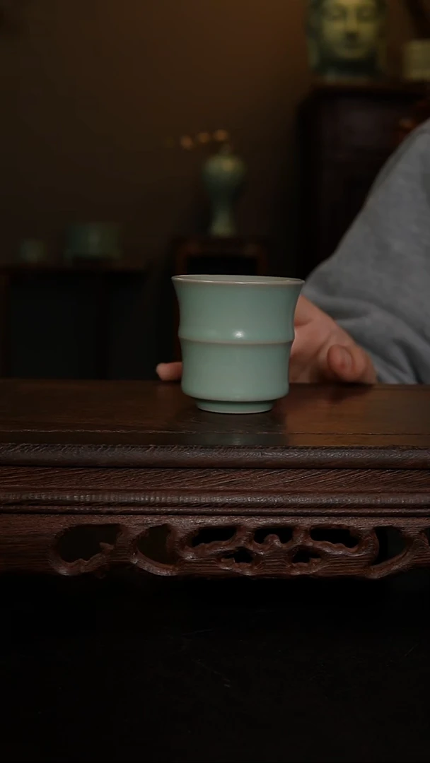 摆件仿古手工军绿竹节杯
