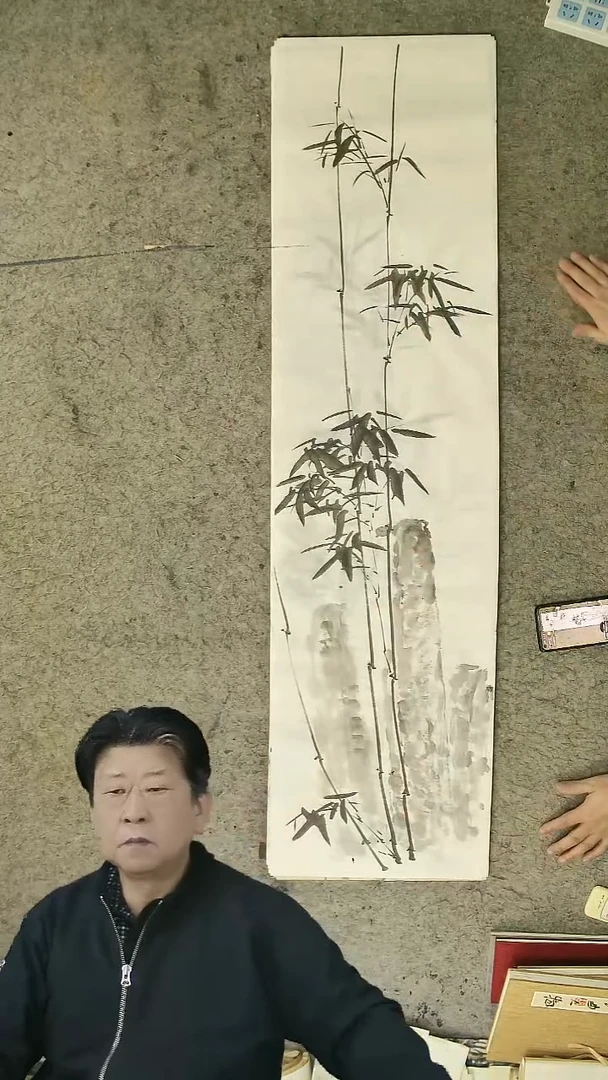 国画四尺对开  墨竹条屏 34*138cm