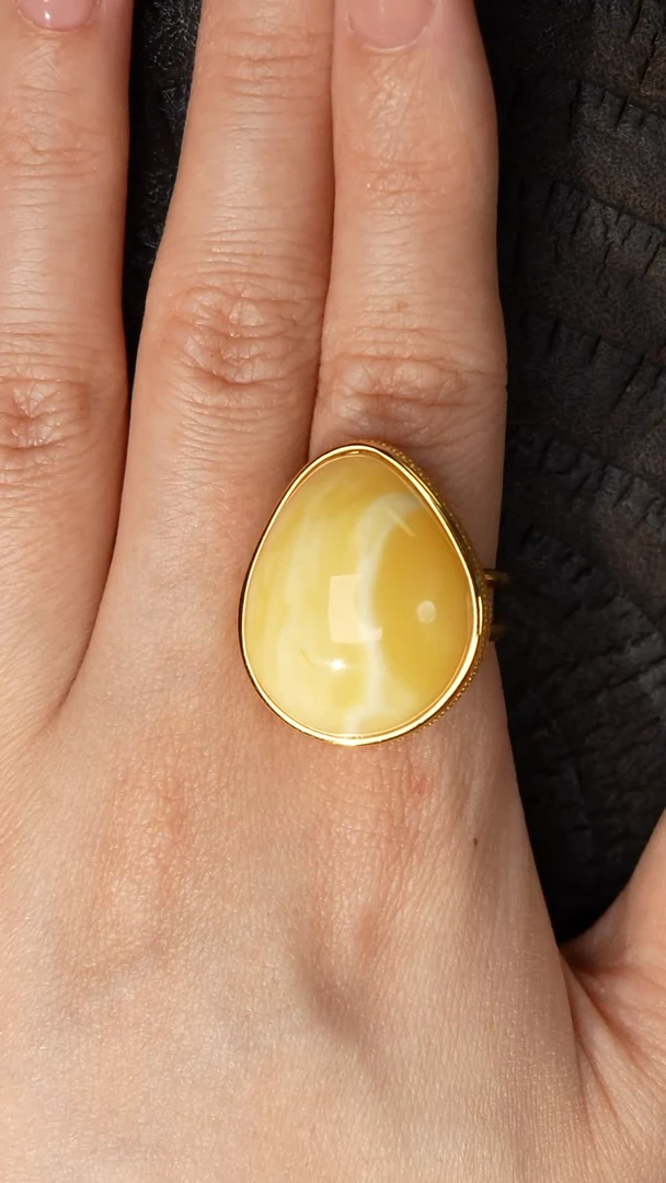 银S925镶嵌蜜蜡戒指孤品-白蜡戒指