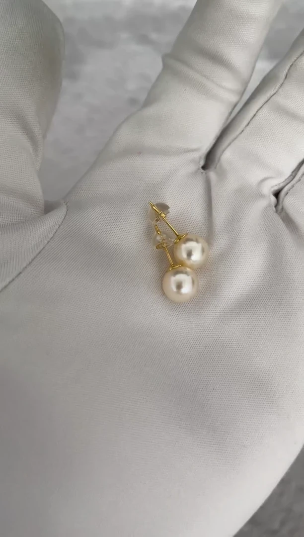 银S925镶嵌耳钉海水珍珠AK羽皇金素钉8-8.5mm