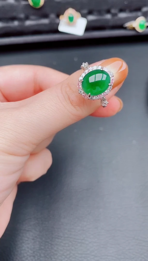 【闪购商品】翡翠戒指银S925镶嵌天然a货翡翠197