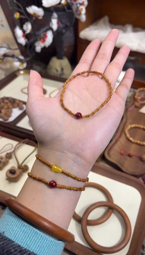 手串桃核【桃缘行】竹节「红色莎莎」桃木桃核辟、挡、驱、护 备注手围