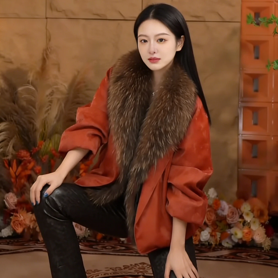 欧货流行爆款PU加绒外套女2025年冬季拼接大毛领夹克加厚保暖上衣