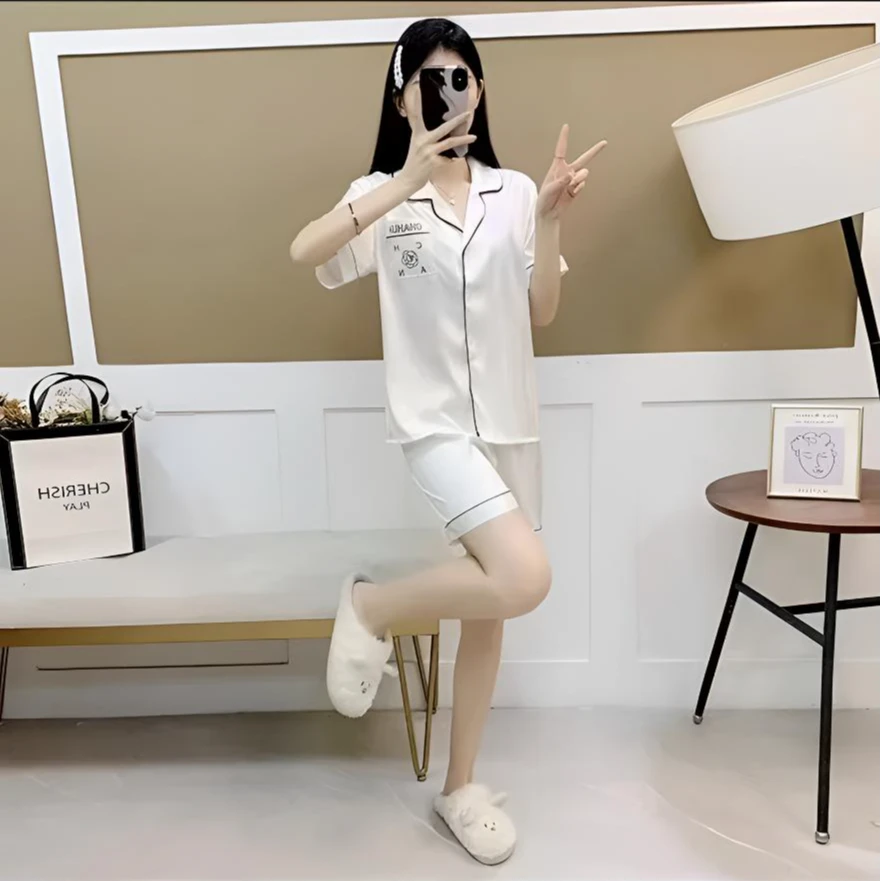 2025睡衣女夏季新款山茶花轻奢高级感冰丝薄款短袖网红家居服套装