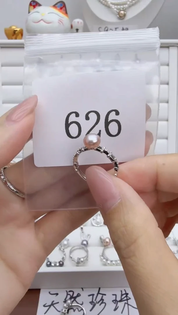银S925镶嵌戒指淡水珍珠小*宝626
