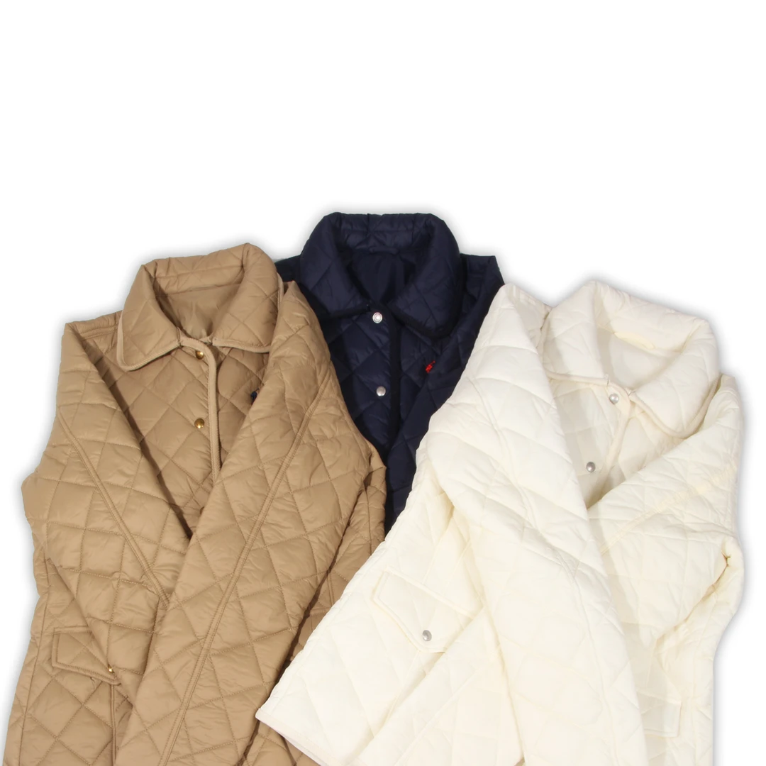 凯特丝蓓【晶姐专属】1416#经典老钱翻领刺绣可调节扣袢收腰菱格