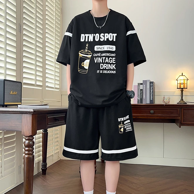 青少年夏季帅气百搭凉感短袖套装男生拼色简约休闲短袖短裤两件套