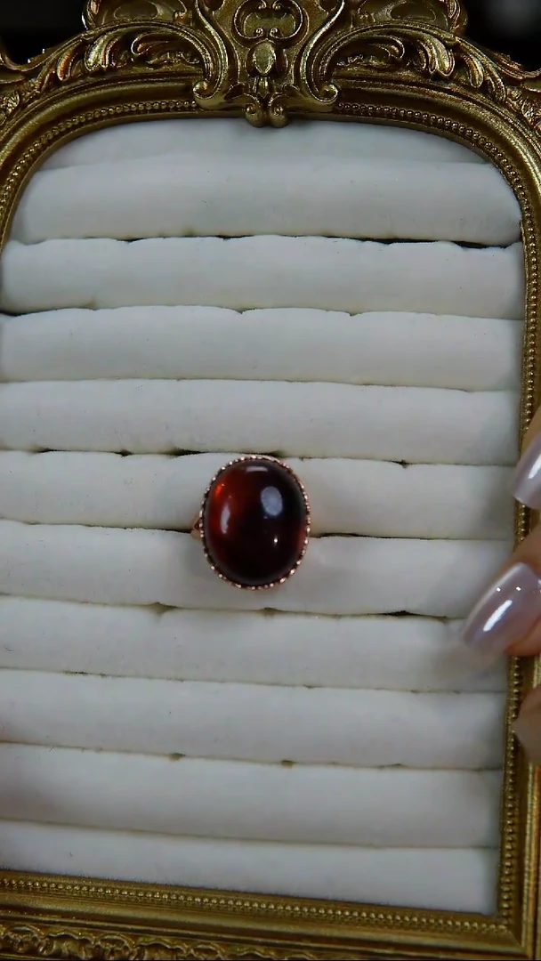 银S925镶嵌琥珀戒指天然缅甸琥珀*血珀设计款戒指