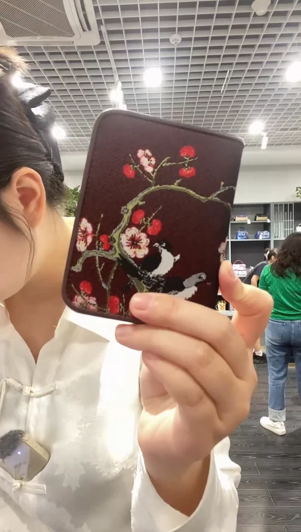 牛皮（革）宋锦防盗刷卡包 梅花 深红色 BWS19K0406