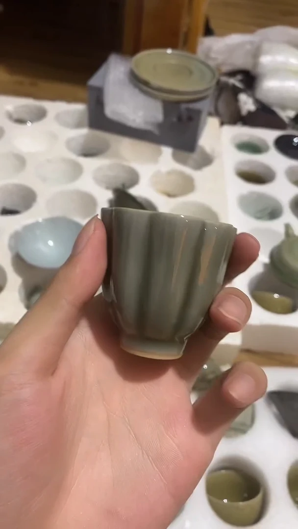 【山隐青瓷】龙窑柴烧杯子 花口杯  20CC
