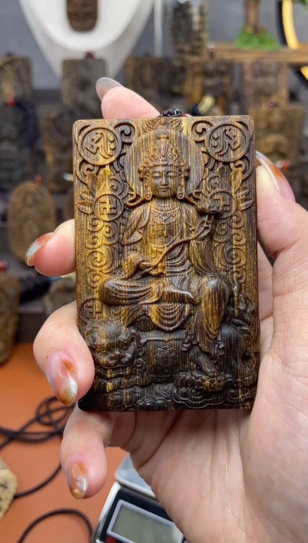 木木雕款芽庄 十二生肖（兔）守护 方牌文殊8cm送养香瓶