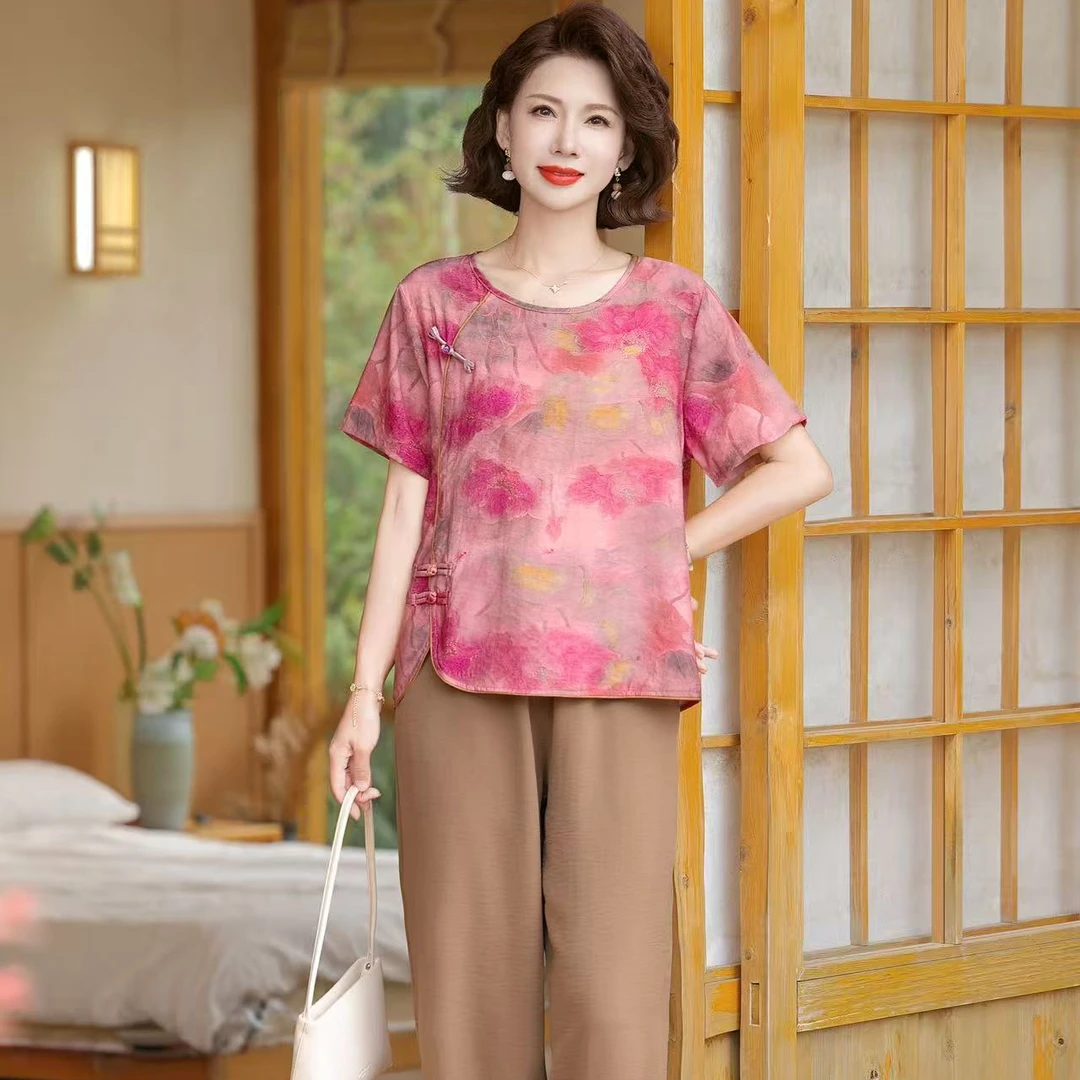 母亲节洋气衣妈妈装夏季新款大码套装减龄气质复古中老年时尚女装