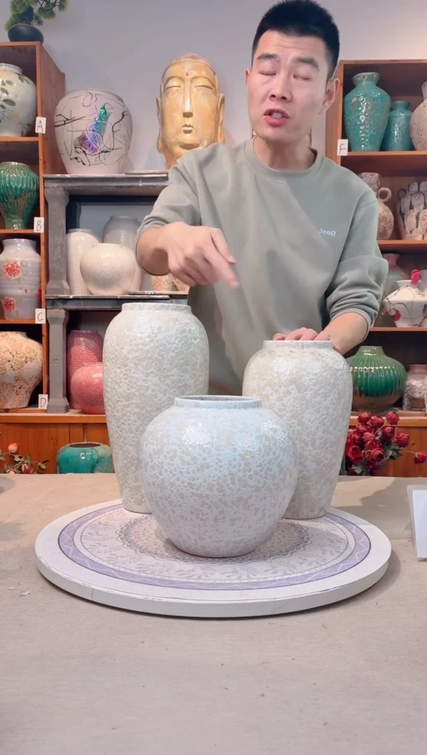 瓶陶瓷花瓶  无花 茶白 三件套