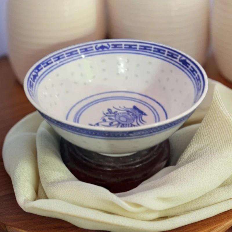 景德镇陶瓷青花玲珑兰花7寸面碗