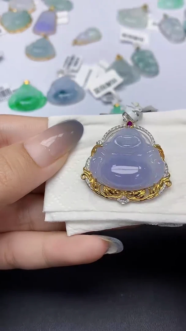 翡翠18K金镶嵌颈饰天然缅甸a货翡翠