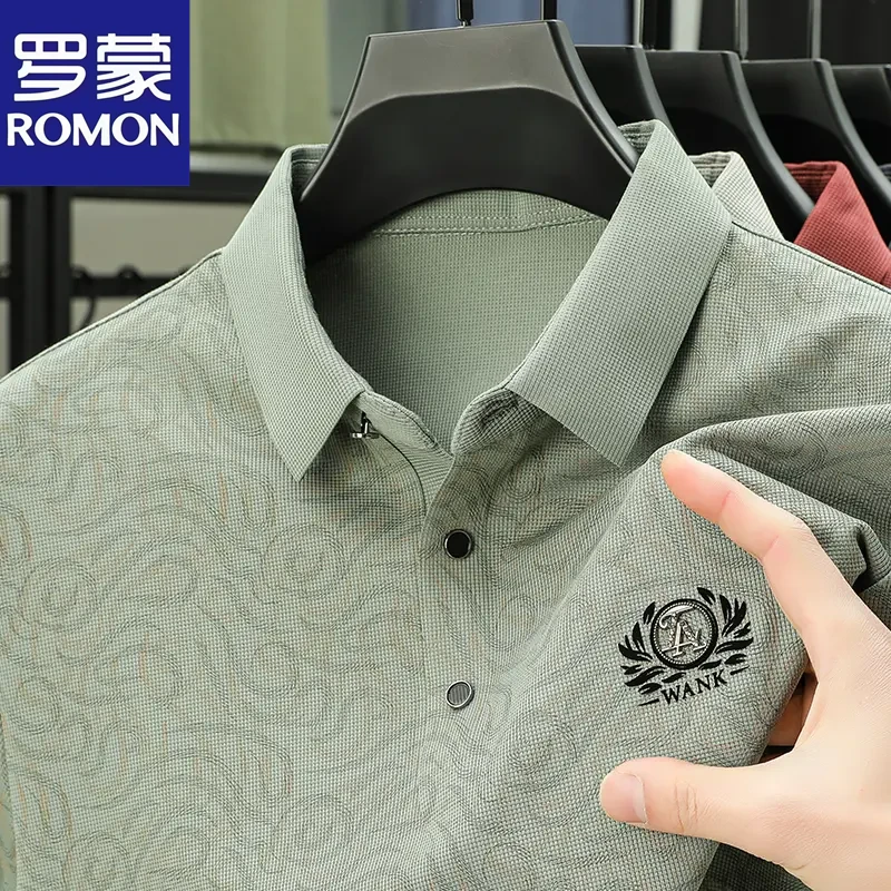 Romon/罗蒙夏季冰丝无痕短袖Polo衫男士翻领商务休闲潮流男装T恤