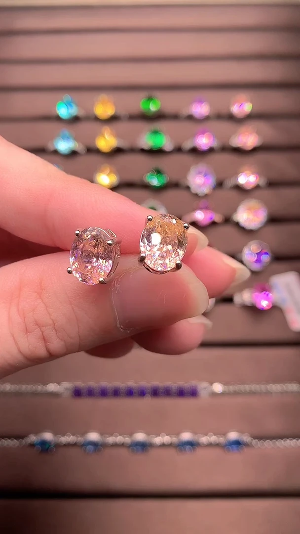 双色碧玺耳饰银S925镶嵌······