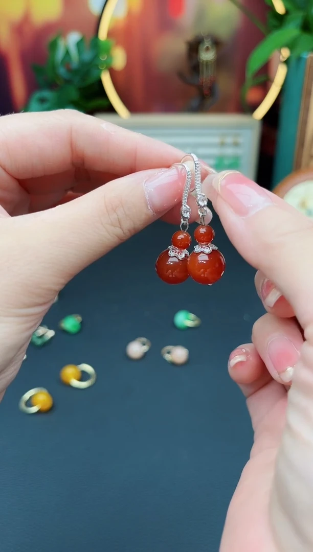 玛瑙/玉髓耳饰银S925镶嵌408