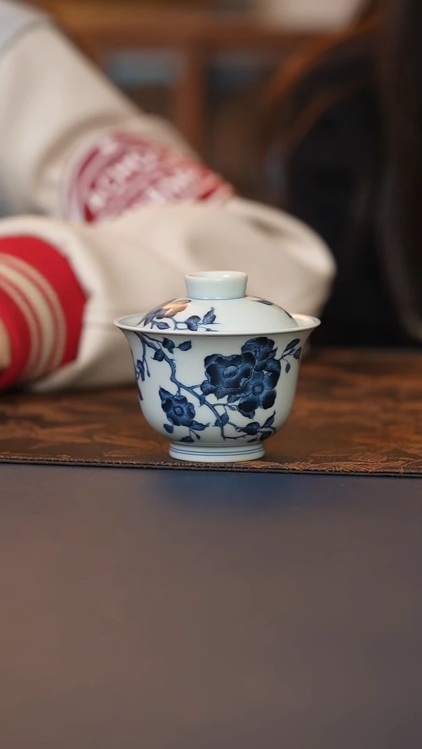 志纯窑山茶花盖碗