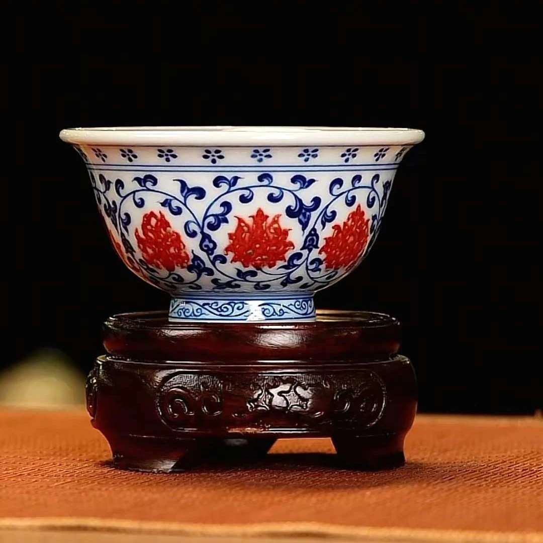 【小乔赏瓷1】堂钟正青花釉里红缠枝小压手杯tzz130