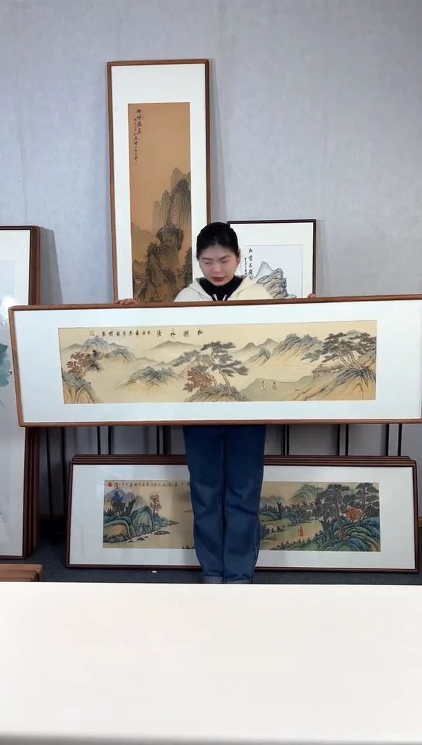 【闪购商品】国画手绘*松间水溪*52*172cm实木框