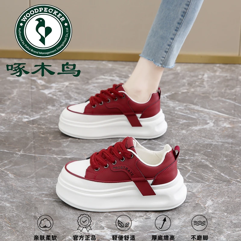 啄木鸟品牌松糕小白鞋女2025爆款休闲拼色板鞋轻便防滑防臭运动鞋