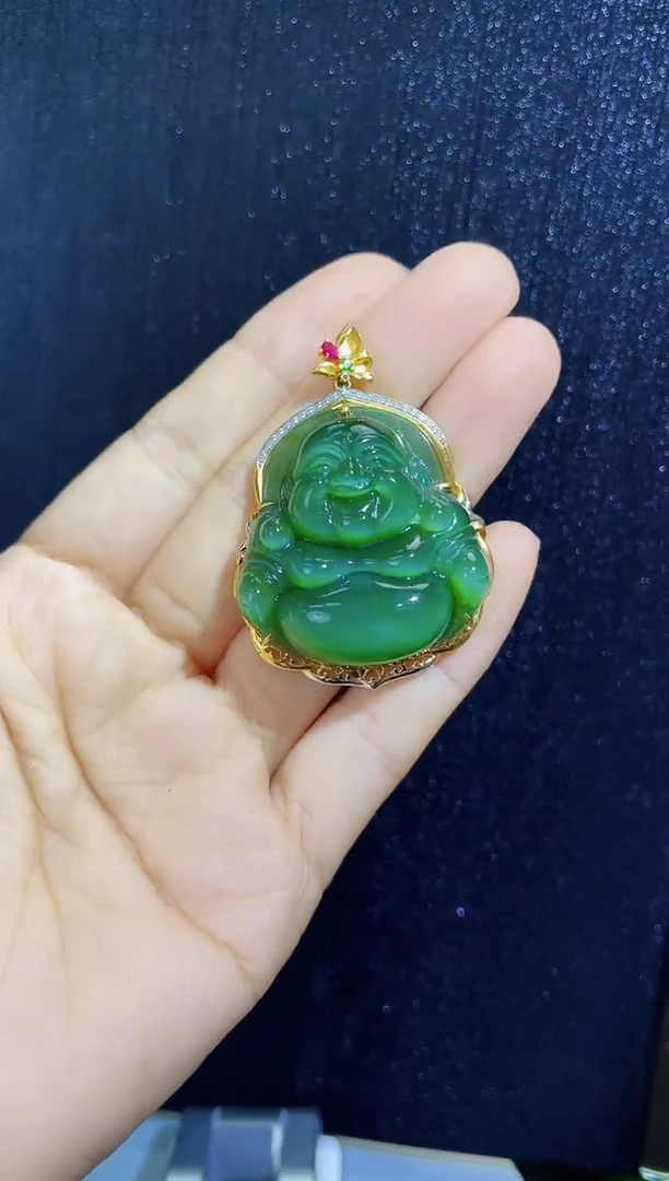 和田玉18K金镶嵌吊坠(赠链)多样性发一