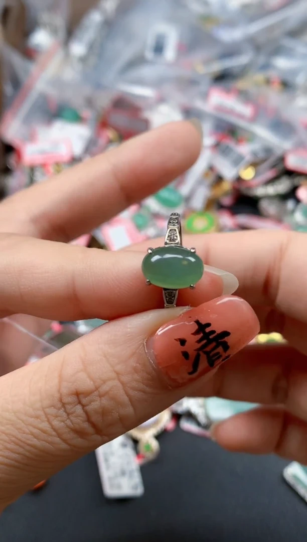 银S925镶嵌戒指翡翠天然A货缅甸翡翠