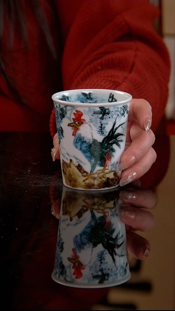 李华手绘釉中五彩大吉大利小可乐杯