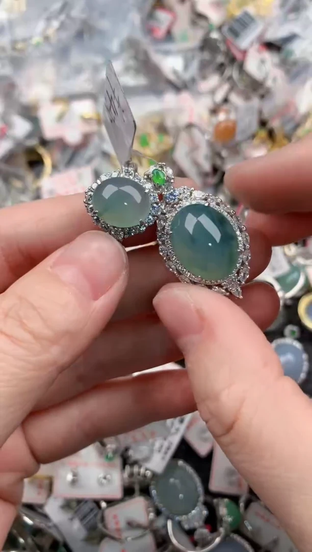 银S925镶嵌戒指翡翠444  5