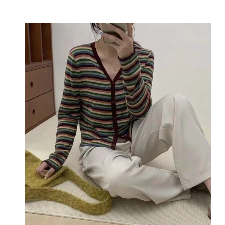 【张小张GY】百搭休闲彩条纹针织开衫828313