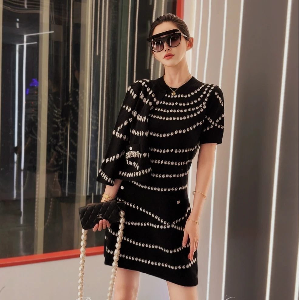 ROSAN【精神时髦】高级工坊钉珠针织连衣裙外搭气质夏季名媛老钱风