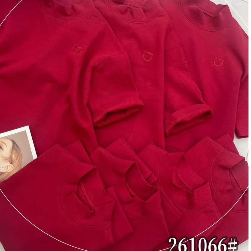菲玛掂261066正品2026春季新款半高领宽松红色本命年短袖T恤女装