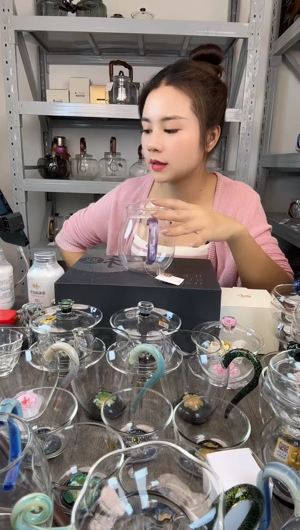 水晶玻璃无盖款禾器 观禄煮茶器 浅紫色