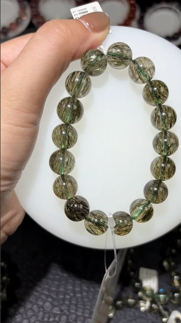 未镶嵌手链水晶12mm绿发晶手链单圈