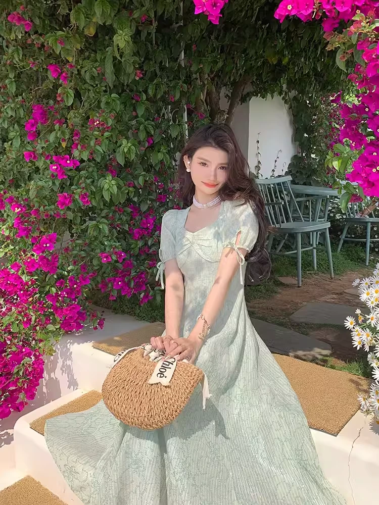 薇宝儿塔塔【午后森林】2024年原创新款显瘦收腰连衣裙-B3198K