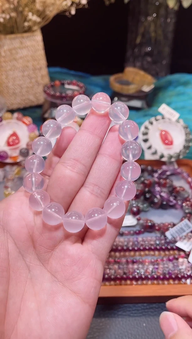 未镶嵌手串芙蓉石莫桑比克粉水晶12m+