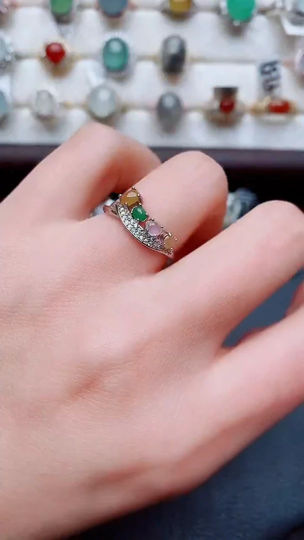 银S925镶嵌戒指翡翠...