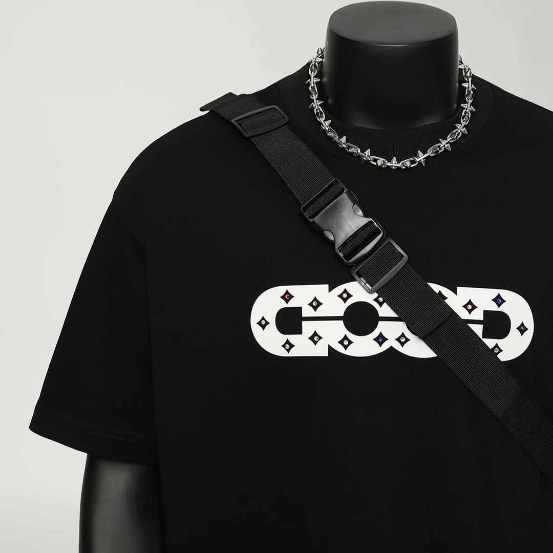 夏季新款美式高街纯棉复古短袖潮牌上衣 镂空彩钻宽松百搭短袖T恤