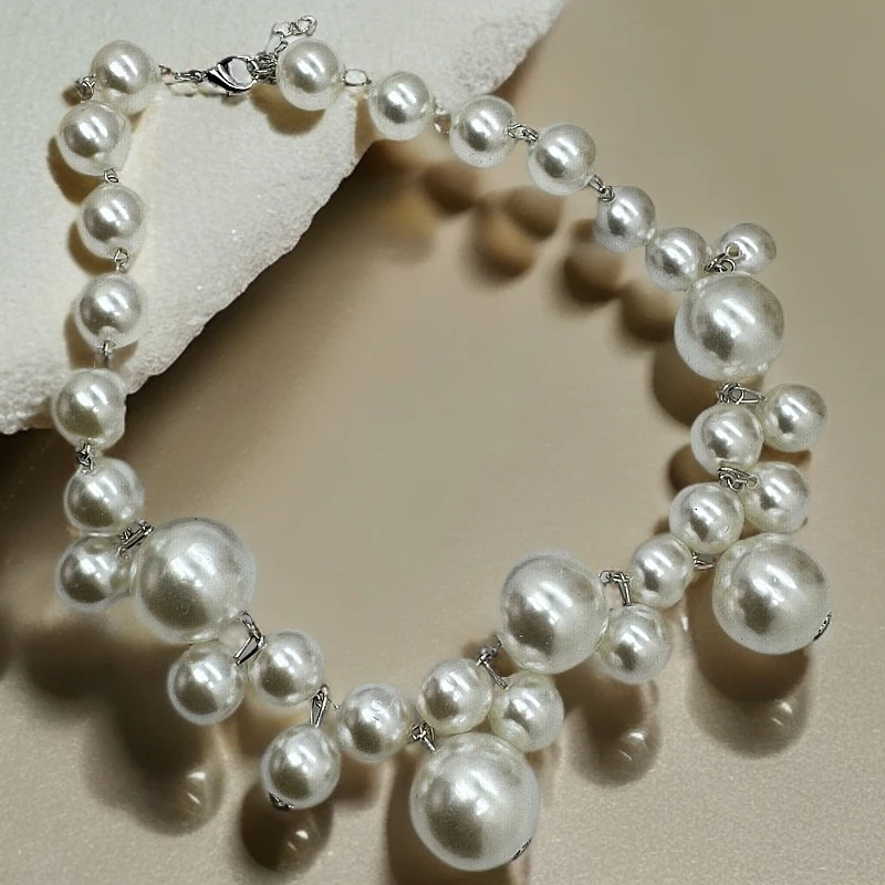 铜合金仿珍珠吊坠 欧美葡萄珍珠锁骨不规则夸张个性时尚短颈项链