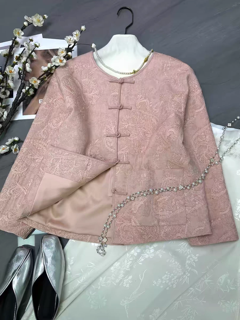 金禾【粉黛绣春】春季新款中式国风盘扣棉麻上衣外套3003