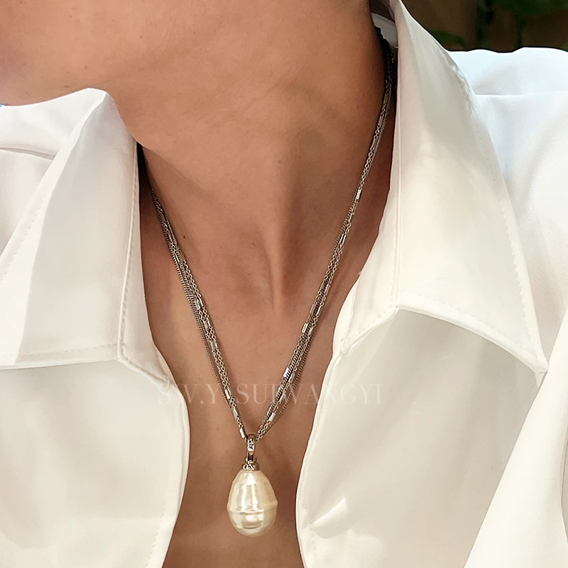 Sw.y 铜合金琉璃项链 七夕送礼物双层多用项链吊坠小众高级锁骨链